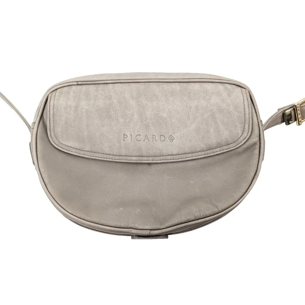 Picard Taupe Vintage Soft Leather Crossbody Bag Gold Hardware Adjustable Straps
